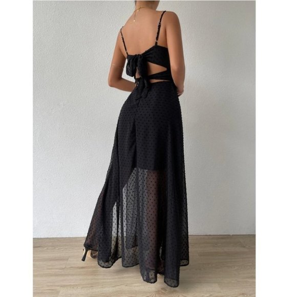 Swiss Dot Cami Maxi Dress BLACK - Picture 2 of 9